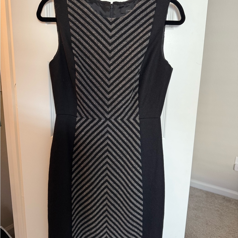 J. Crew Elegant Black and Gray Chevron Dress